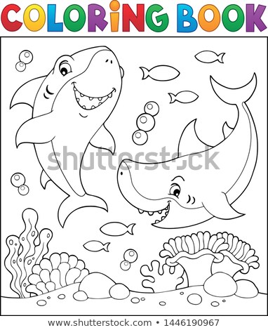 Stockfoto: Coloring Book Sharks Underwater 1