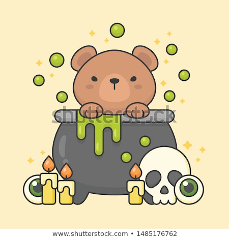 Сток-фото: Cute Bear In A Poison Pot With Skull And Candles