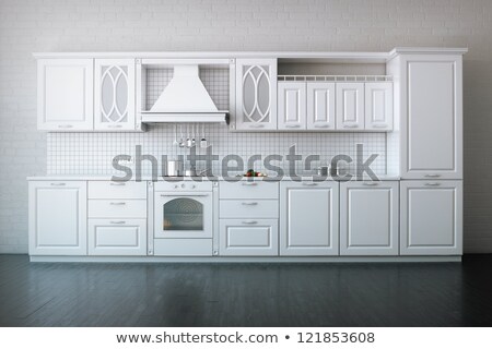 Stockfoto: Classic Luxury White Kitchen With Hard Wood