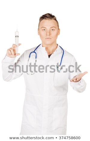 Stock foto: Young Caucasian Doctor Holding Syringe