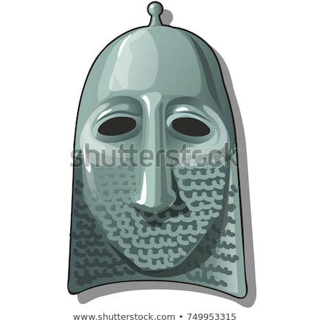 [[stock_photo]]: Slavic Warrior Hat Or Helmet With Hauberk Or Chain Armour Isolated On White Background Vector Carto