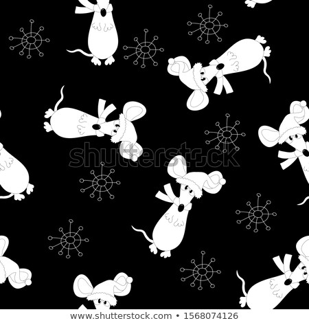 Stock fotó: Black Silhouette Of Rat And Snowflakes