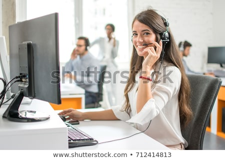 Сток-фото: Beautiful Representative Smiling Call Center Woman With Headset