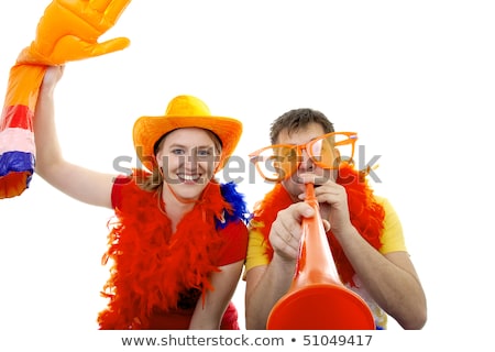 Stock fotó: Two Dutch Soccer Fans In Orange Outfit Cheering For The Wk Games
