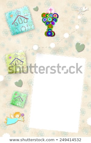 Stok fotoğraf: First Communion Invitation Religious Symbols Church Angel And Flowers