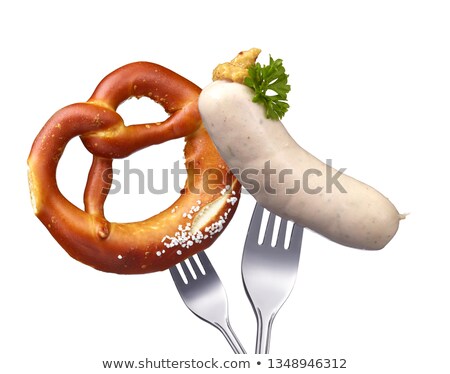 Foto stock: Veal Sausage Pretzels And Beer