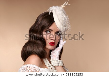 Stockfoto: Wedding Portrait Of Beautiful Bride With Long Wavy Hair Wearing