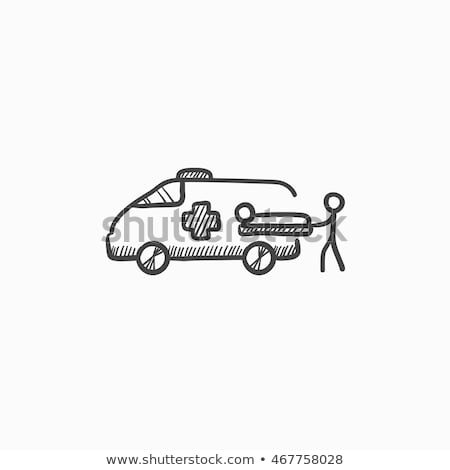 [[stock_photo]]: Man With Patient And Ambulance Car Sketch Icon