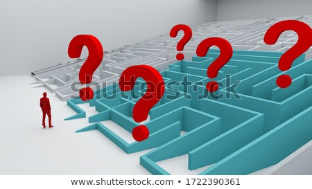 [[stock_photo]]: 3d Man Looking At Solved Maze Question Mark