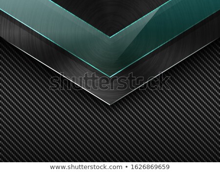 Сток-фото: Vector Black Carbon Fiber Background With Corner Brushed Metal Plate And Green Transparent Glass