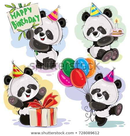 Foto stock: Teddy Bear With Pie Birthday Greeting Card