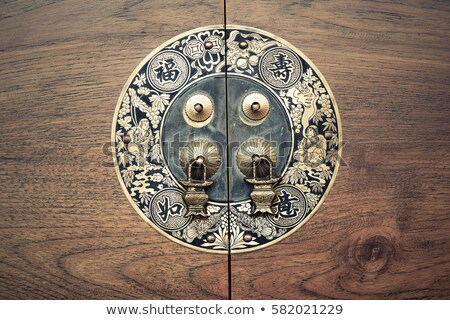 Stock photo: Anciend Wood Door With Metal Silver Decoration