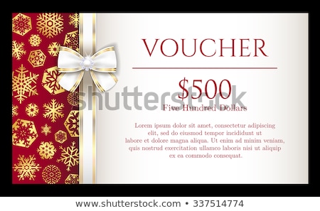 Zdjęcia stock: Luxury Christmas Voucher With Golden Snowflakes And White Ribbon
