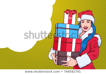 Stok fotoğraf: Pop Art Santa Girl Pin Up Santa Girl Christmas Card
