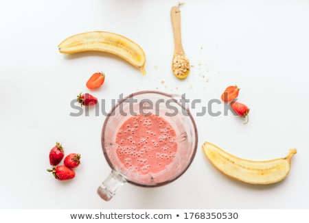 [[stock_photo]]: Freshly Prepared Strawberry Smoothie In A Blender Bowl Healthy Food Top View