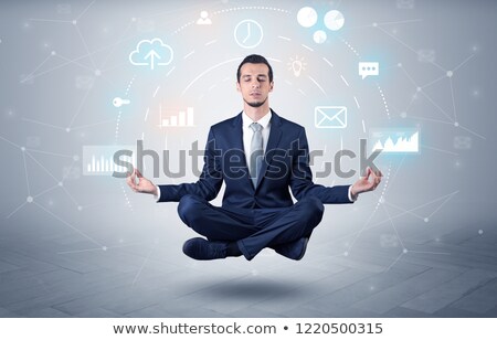 Stock photo: Businessman Levitates With Data Circulation Concept