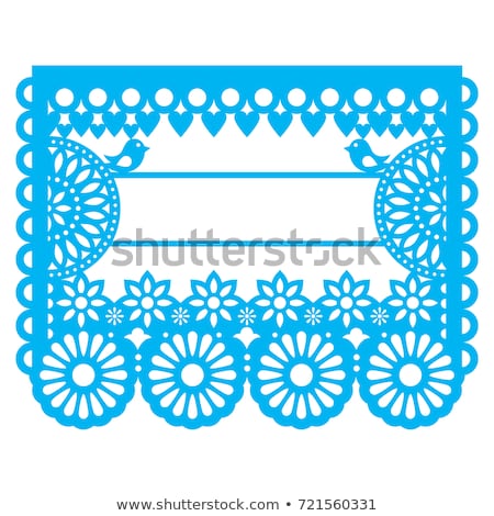 Papel Picado Vector Template Design In Blue With No Text Mexican Paper Decoration With Flowers And Stock fotó © RedKoala