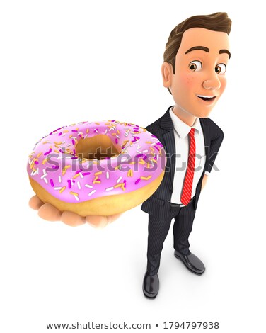 3d Businessman Standing And Holding Donut Zdjęcia stock © 3dmask