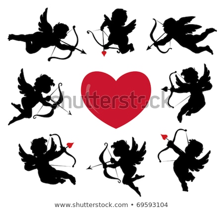 Stockfoto: Valentine Background With Silhouette Of Cupid