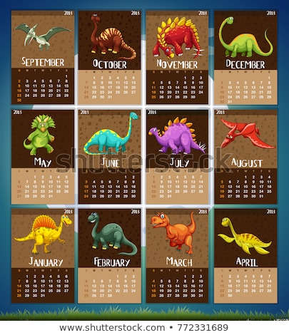 ストックフォト: Calender Template With 12 Dinosaurs