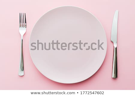 ストックフォト: Empty Plate And Cutlery As Mockup Set On Pink Background Top Tableware For Chef Table Decor And Men