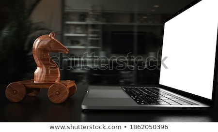 Stock fotó: Wooden Emotet Trojan Horse Notebook Data