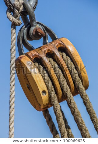 Foto stock: Old Wooden Pulley On A Ship In Lubeck