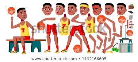 Foto stock: Teen Boy Poses Set Vector Black Afro American Cute Comic Joy For Postcard Announcement Cover