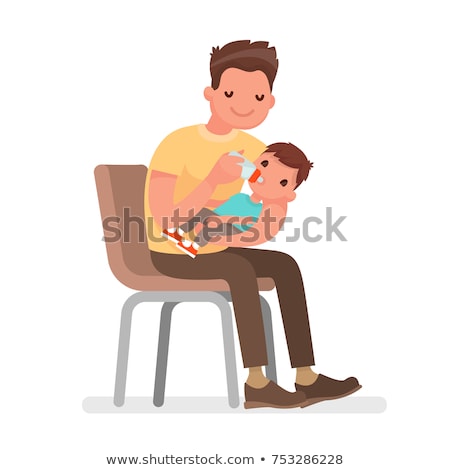 Stock photo: Father Caring For Child Newborn Baby On Table