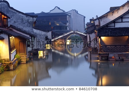 Buildings Near River At China Stock foto © Raywoo