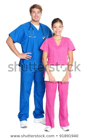 Stock photo: Two Nurses In Blue And Pink Uniform