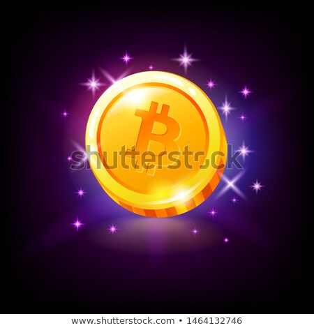 Foto stock: Gold Bitcoin Coin Satoshi With Sparkles Crypto Currency Slot Icon For Online Casino Or Logo For Mob