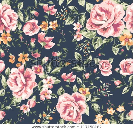 Stock photo: Wallpaper Vintage Rose Pattern On Navy Background