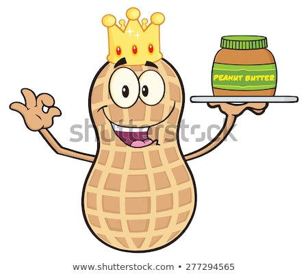 Foto stock: King Peanut Cartoon Character Holding A Jar Of Peanut Butter