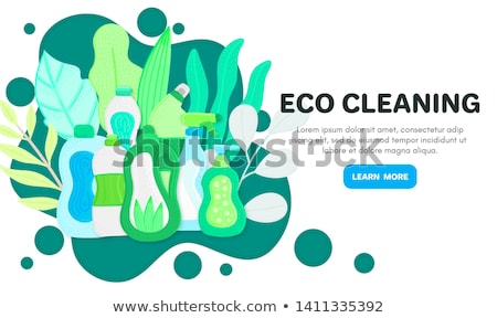 Stockfoto: Vector Background With Eco Friendly Household Cleaning Supplies Natural Detergents Landing Page Te