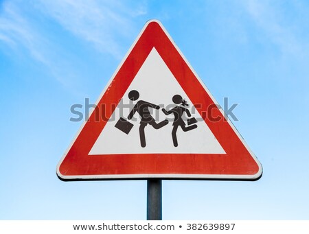 Foto stock: Child Pedestrian Roadsign Over Blue Sky