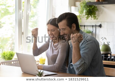 Stock fotó: Shocked Screaming Business Man Using Computer And Rejoices