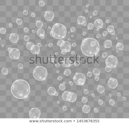 Сток-фото: Set Of Realistic Bright Sparkling Soap Bubbles With Rainbow Reflection On Dark Night Bakground Vect