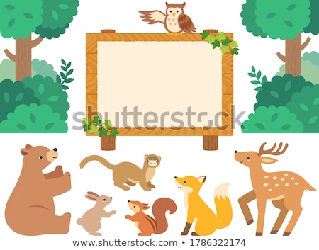 ストックフォト: Wooden Sign And Fox On Log