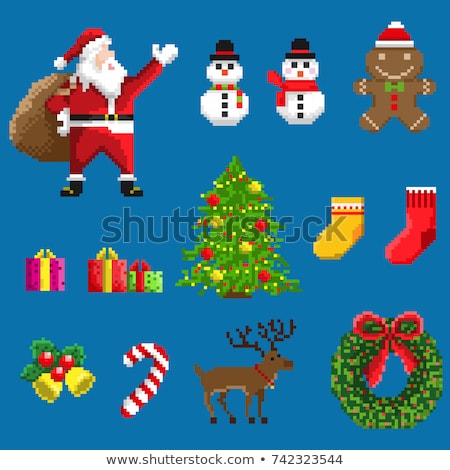 Stock photo: Santa Claus Reindeer Sleigh Christmas Pixel Art