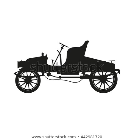 Stok fotoğraf: White Silhouette Of Vintage Car Cabriolet On Black Background V