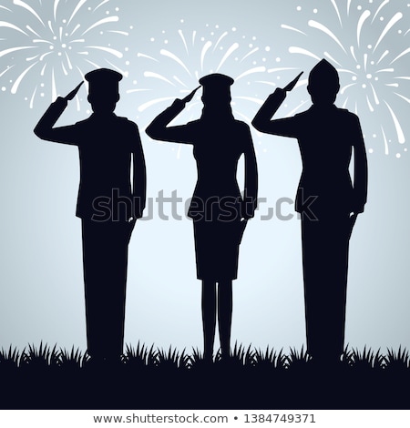 Zdjęcia stock: Silhouette Of An Army Soldier Saluting