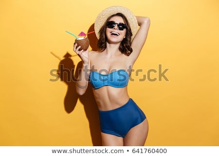 Stock fotó: Beautiful Young Woman In Bikini Drinking Cocktail