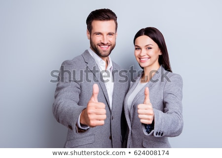 Сток-фото: Young Brunette Woman And Beard Business Man Thumbs Up