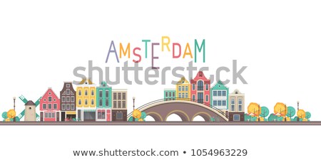 Stok fotoğraf: Vector City View Of Amsterdam Bridges