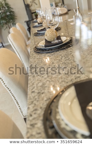 Foto stock: Abstract Of Beautiful Kitchen Granite Counter Place Settings And