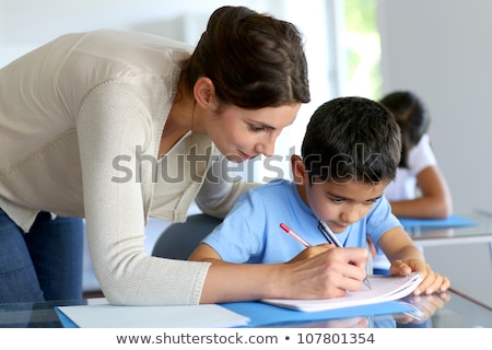 Сток-фото: Student Boy With Notebook And Teacher At School