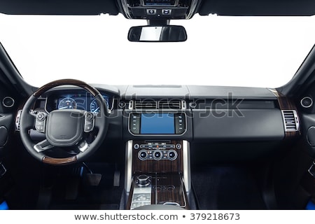 Stock fotó: Modern Luxury Prestige Car Interior Dashboard Steering Wheel Black Perforated Leather Interior