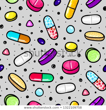 Stockfoto: Seamless Pattern With Lot Of Pills And Capsules Medicine Or Dietary Supplements Healthy Lifestyle
