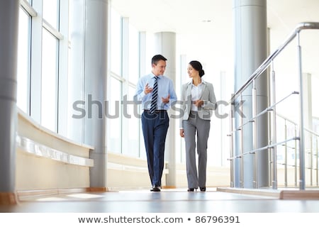 Foto stock: Business Team Two Colleagues Meeting Two Confident Executive Ma